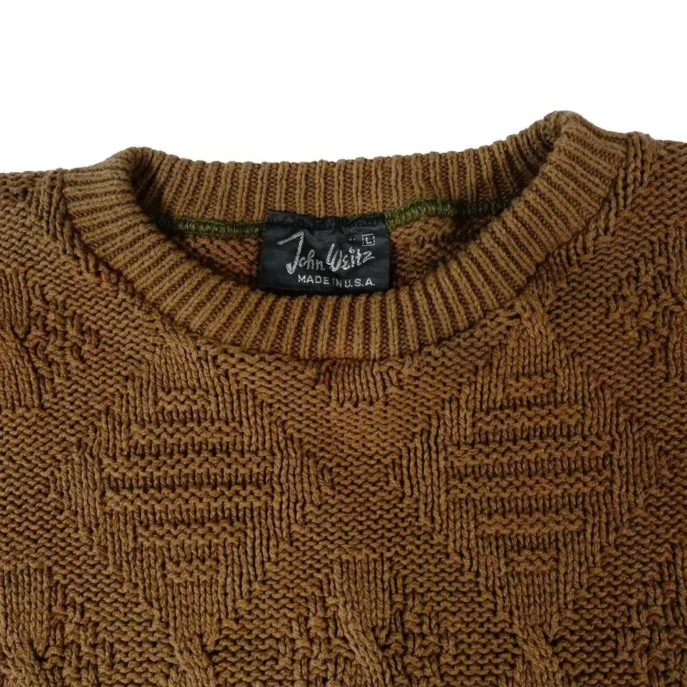 John Weitz Vintage Cable Geometric Knit Brown Sweater Made in the USA Large - Picture 3 of 8